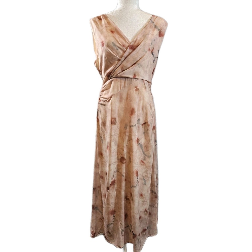 Dazy Dress Womens Large Pink Midi Sleeveless Floral V-Neck Chiffon Elegant Flowy
